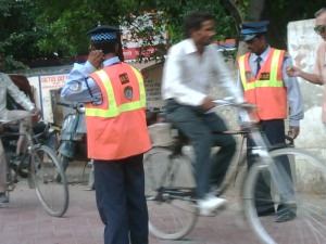 Marshals directing cyclists